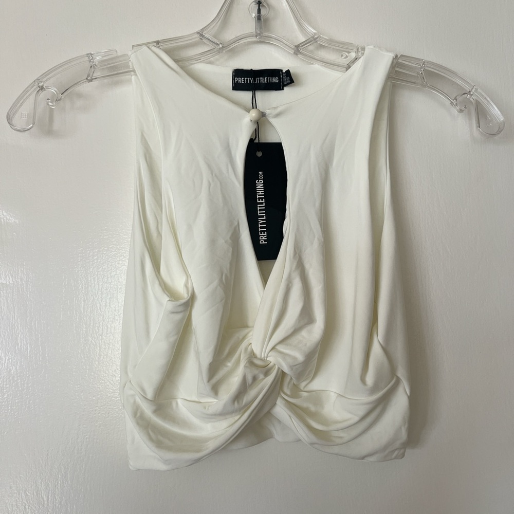 PrettyLittleThing White Cut Out Tie Front Tank Top